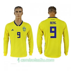 Camisolas de Futebol Suécia Berg 9 Equipamento Principal Copa do Mundo 2018 Manga Comprida